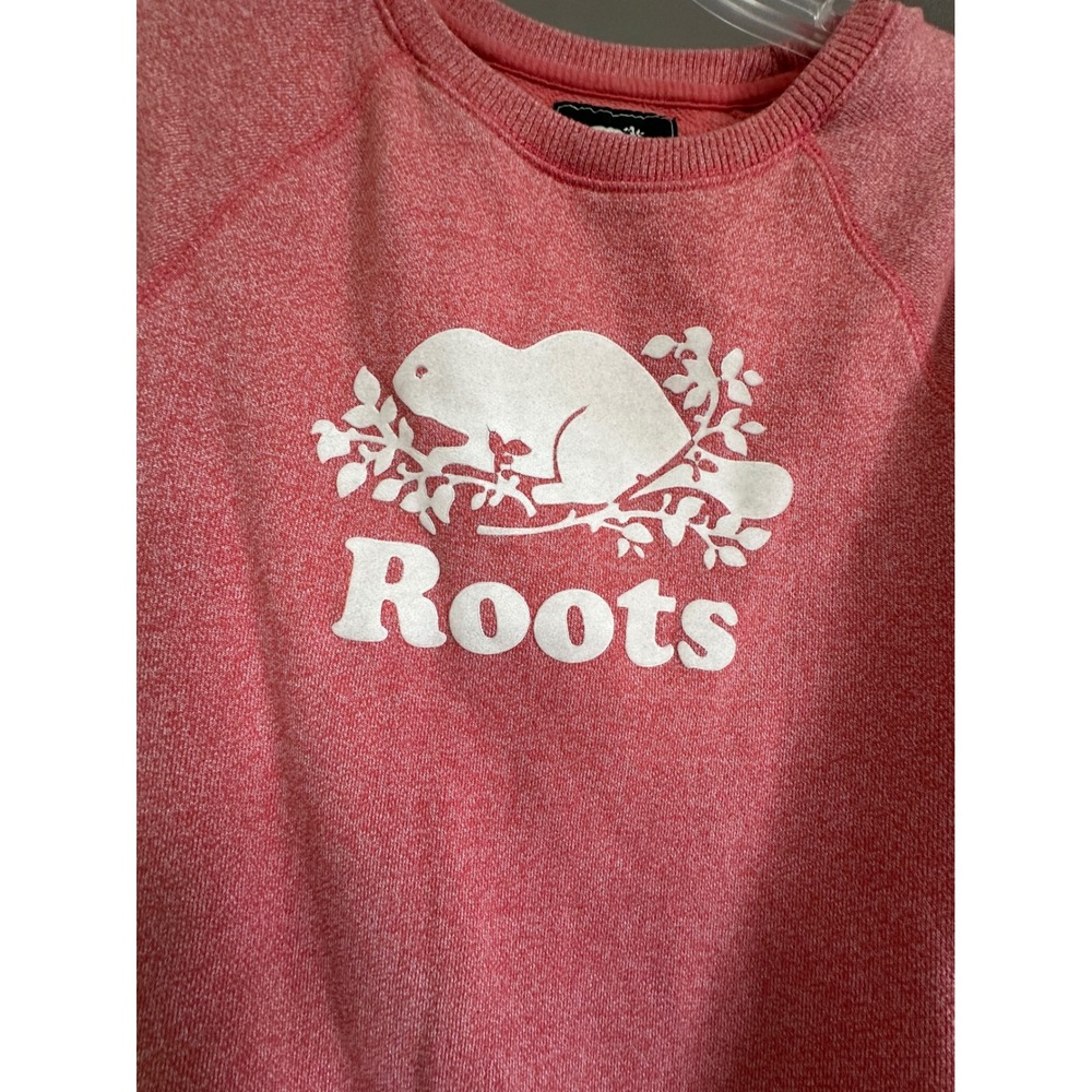 Roots Womens Pink Heather Beaver Logo Raglan Crewneck Sweatshirt Top Small - Picture 7 of 7